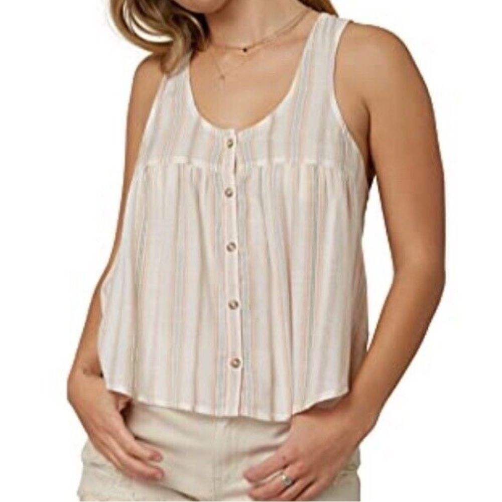 O’Neill Meyer Stripe Woven Sleeveless Button-Up Top, Size XS, NWT‎